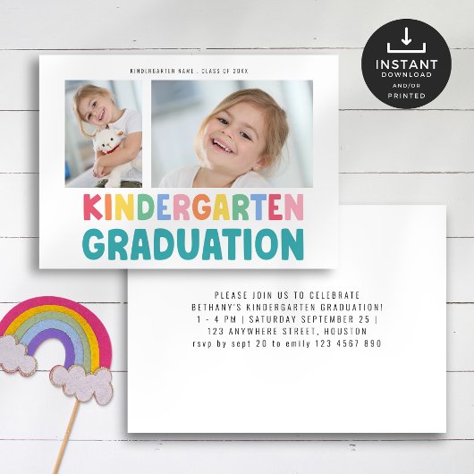 Invitation Colorée 2 Photo Kindergarten Graduation Party