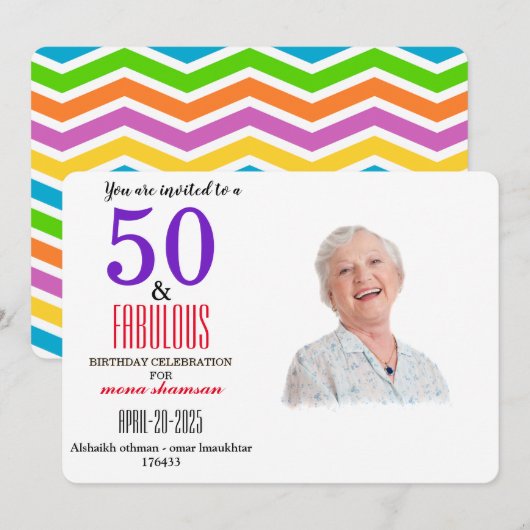 Invitation colorée 50 ans & Fabuleuse (Devant / Derrière)