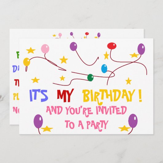 INVITATION COLORÉE À LA FÊTE D'ANNIVERSAIRE (Devant / Derrière)