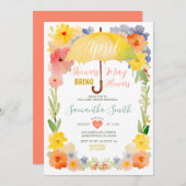 Invitation Colorée Avril Douches Baby shower Parapluie Jaune (Devant / Derrière)