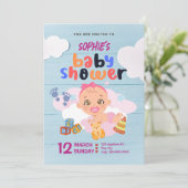 Invitation Colorée Baby shower Bleu Et Rose (Debout devant)