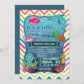 Invitation Colorée Chevron Sea Life, Baby shower fille (Devant / Derrière)