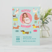 Invitation Colorée Chiens mignons photo Anniversaire (Debout devant)