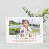 Invitation Colorée Confetti Girl Photo Anniversaire (Debout devant)