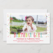Invitation Colorée Confetti Girl Photo Anniversaire (Devant)