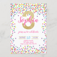 Colorée Confetti Rainbow Gold Girl 3e anniversaire