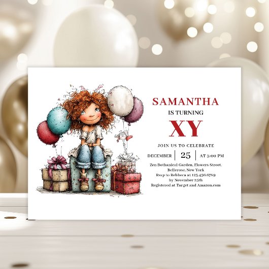 Invitation colorée d'anniversaire de fille avec hu