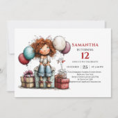 Invitation colorée d'anniversaire de fille avec hu (Devant)