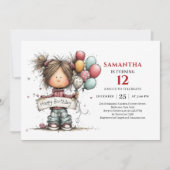 Invitation colorée d'anniversaire pour une petite (Devant)