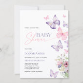 Invitation colorée de Baby shower avec papillons (Devant)