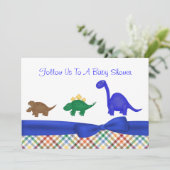 Invitation colorée de baby shower de dinosaure (Debout devant)