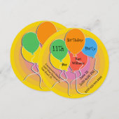 Invitation colorée de fête d'anniversaire de (Devant / Derrière)