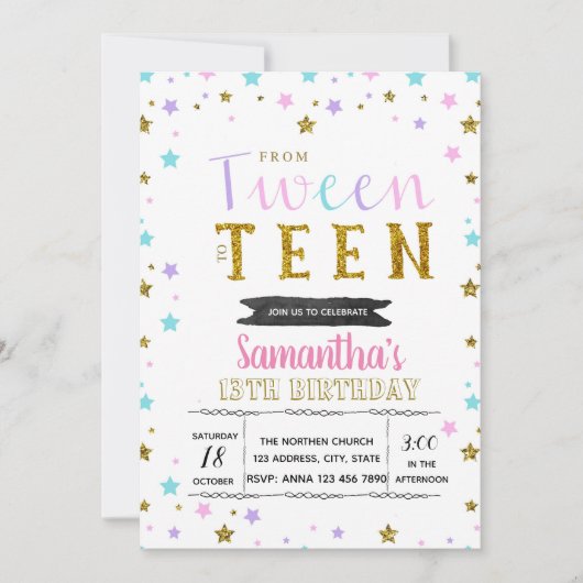 Invitation colorée de fête pour préadolescents et (Devant)