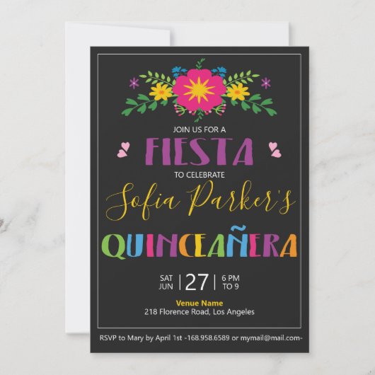 Invitation colorée de Fiesta Quinceañera mexicaine (Devant)