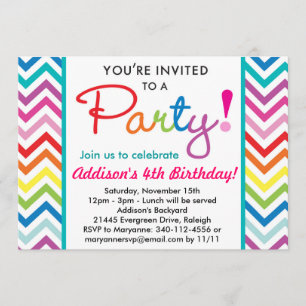 Invitation colorée de partie de Chevron