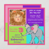 Invitation colorée de photo d'éléphant de petite (Devant / Derrière)