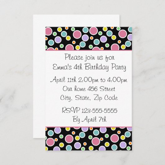 Invitation colorée de pois (Devant / Derrière)