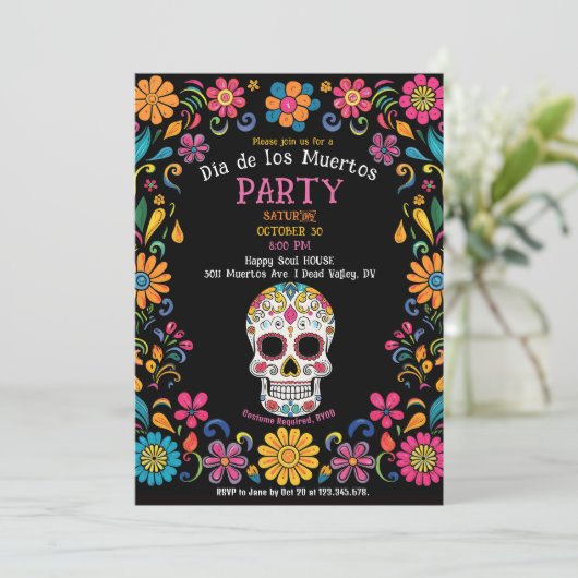 Invitation 💀 🎉 Colorée Día de Muertos (Debout devant)