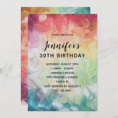 Invitation Colorée épaisse peinture Abstraite fête d'annivers (Devant / Derrière)