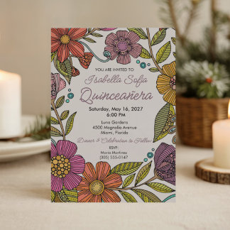 Invitation colorée et florale pour Quinceañera dan