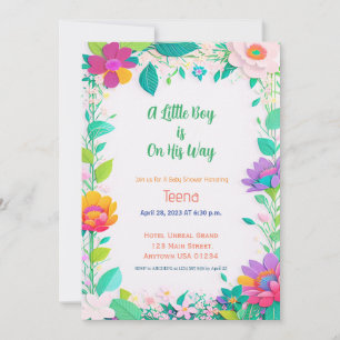 Invitation colorée florale pour Baby Shower