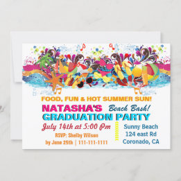Invitation Colorée Fun Summer Beach Graduation Party