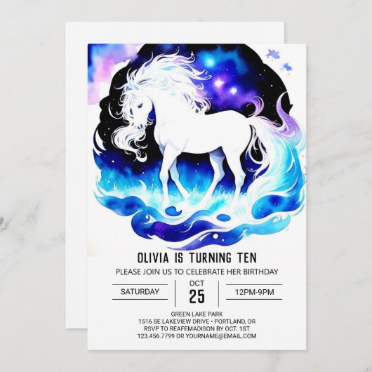 Invitation Colorée Pony Delthday (Devant / Derrière)