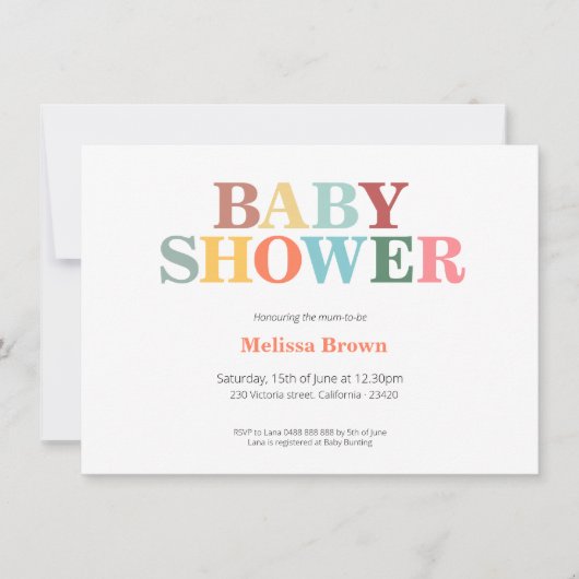 Invitation colorée pour une baby shower (Devant)