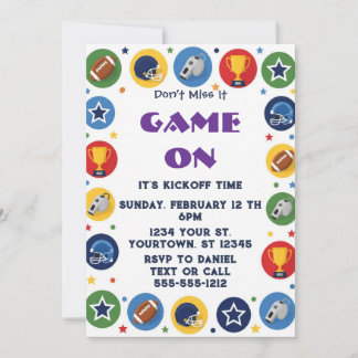 Invitation colorée pour une fête de football le jo