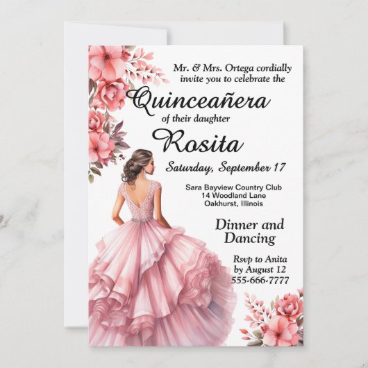 Invitation Colorée Quinceanera (Devant)
