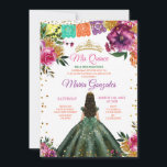 Invitation Colorée Quinceañera Emerald Green Flower Anniversa<br><div class="desc">Quinceañera Emerald Green Gold Colorful Floral Birthday Crown Invitation Mis Quince Anos,  15e anniversaire, </div>