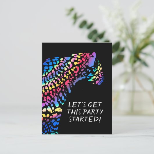 Invitation colorée Rainbow Jaguar Party (Debout devant)