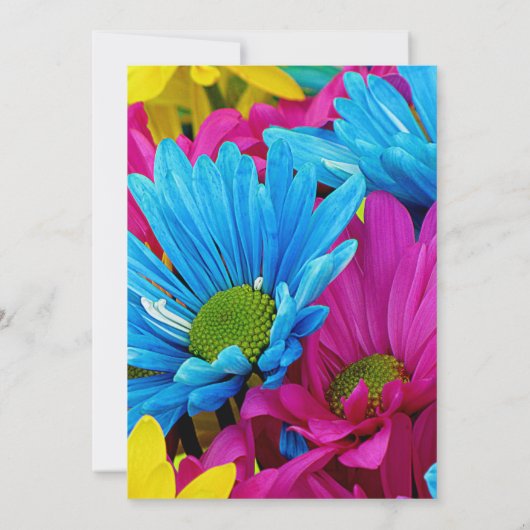 Invitation Colorée Rose Turquoise Bleu Gerber Fleurs (Dos)