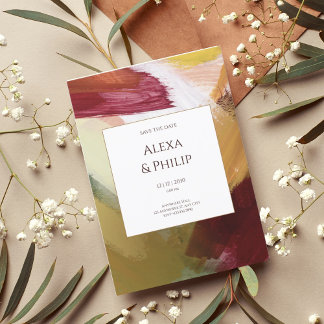 Invitation Colorée Rouge vert main peint art Abstrait