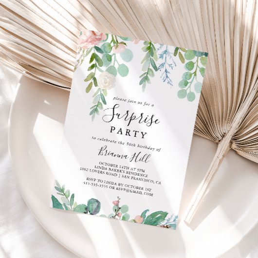 Invitation Colorée Tropical Floral Surprise Party