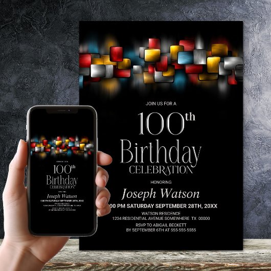 Invitation Colorful Abstract 100th Birthday Party