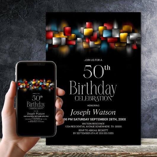 Invitation Colorful Abstract 50th Birthday Party