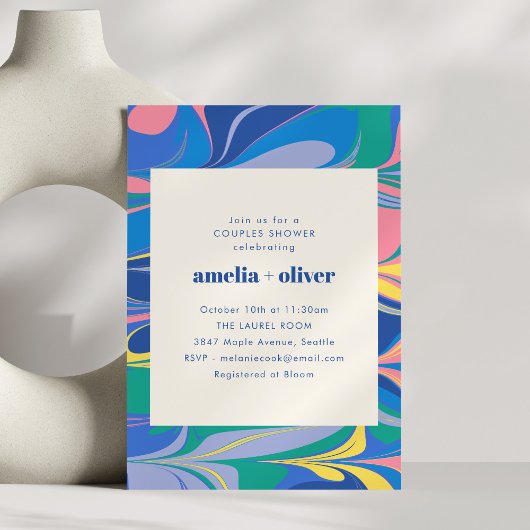 Invitation Colorful Abstract Marble Couples Wedding Shower