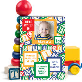 Invitation Colorful Alphabet Blocks Photo First Birthday