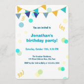 Invitation Colorful Blue Green & Yellow Confetti Boy Birthday (Devant)