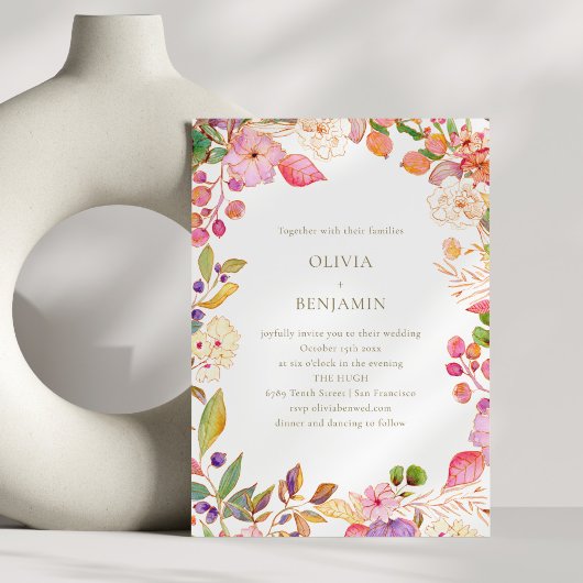 Invitation Colorful Boho Watercolor Floral Elegant Wedding