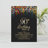 Invitation Colorful Bokeh Party Lights 90th Birthday Party (Debout devant)