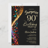 Invitation Colorful Bokeh Surprise 90e fête d'anniversaire (Devant)