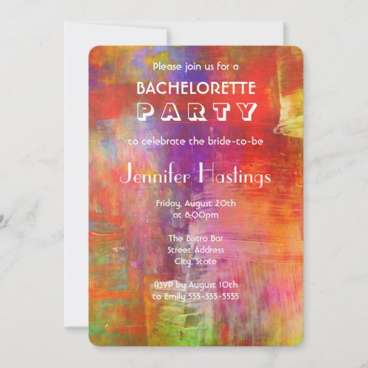 Invitation Colorful Bold Abstrait Peinture Bachelorette Party (Devant)