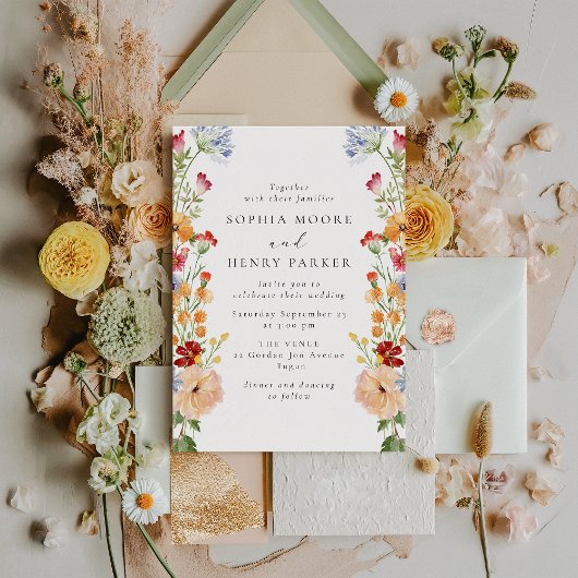 Invitation Colorful Bold Wildflowers Wedding