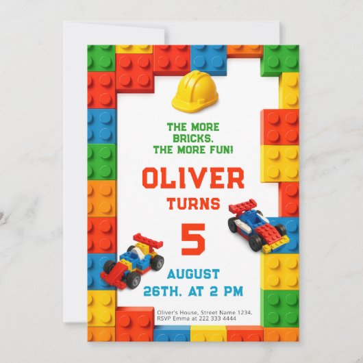 Invitation Colorful Brick Building Birthday (Devant)