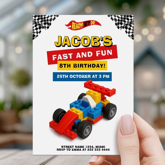 Invitation Colorful Brick Racer Robotics Birthday