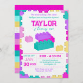 Invitation Colorful Bricks Building Blocks Birthday Party (Devant / Derrière)