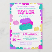 Invitation Colorful Bricks Building Blocks Birthday Party (Devant)