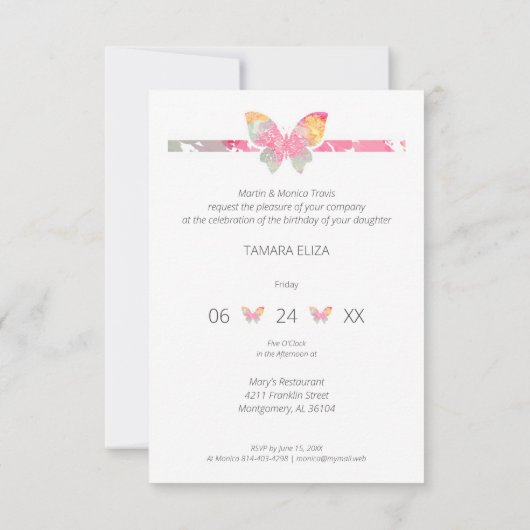 Invitation Colorful Butterfly Happy Birthday Quote Script (Dos)